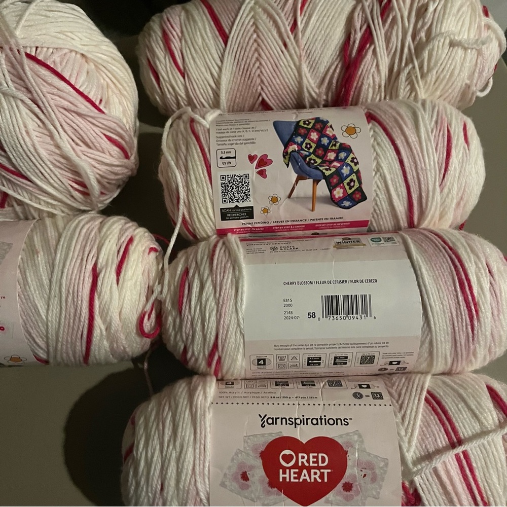 Red Heart Yarnspirations Red & White Variegated Yarn - Cherry Blossom